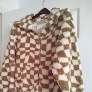 Fluffy Bomber Jacket Sage Greenish/Cream. New.